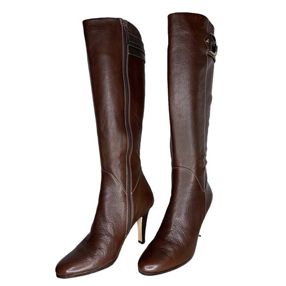 Cole Haan Chestnut Brown Leather Sierra Air Knee HighTall Heeled Boots Size 8.5 - Picture 1 of 12
